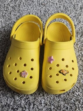 CROCS Kids Yellow Clog Sandals with Charm Accents